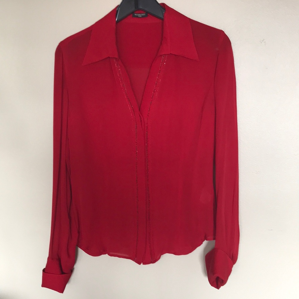Massimo Dutti RED 100 % silk button down blouse